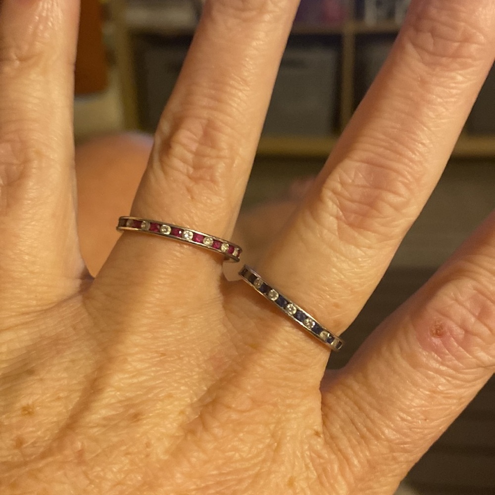 Stackable Ruby Red And Cobalt Blue Cz Rings, Ster… - image 2